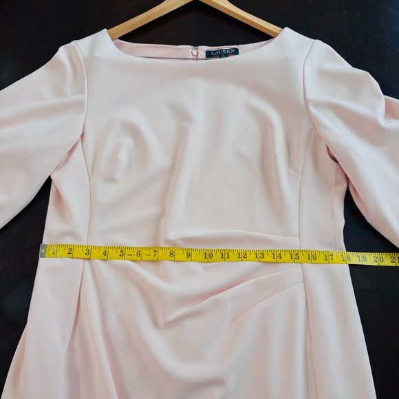 LRL Ralph Lauren Classic Blush Pink Draped Sheath Dress Sz 16 Cocktail Evening - Picture 8 of 9